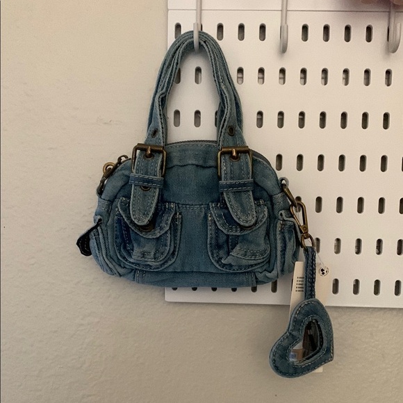 Denim Handbag with Heart Charm - Picture 1 of 3